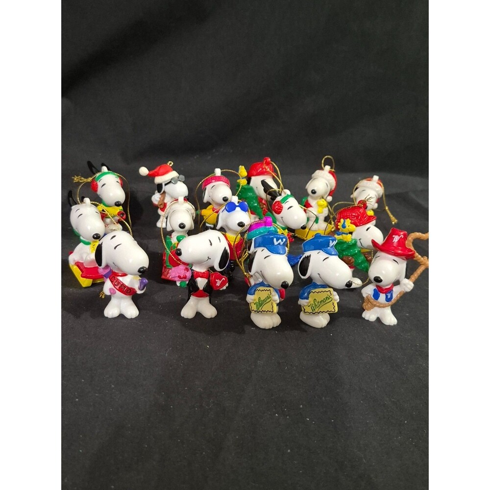VTG PVC Snoopy Ornament Lot of 12 Christmas + 5 Valentine Tabletop Ornaments